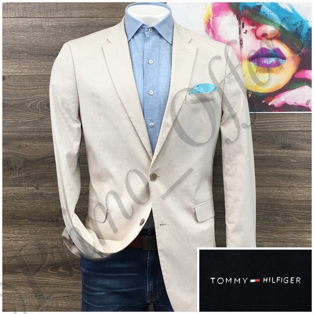 Tommy Hilfiger Mens Blazer Sport Coat‎ Two Button Casual Jacket 42L Cotton Suits